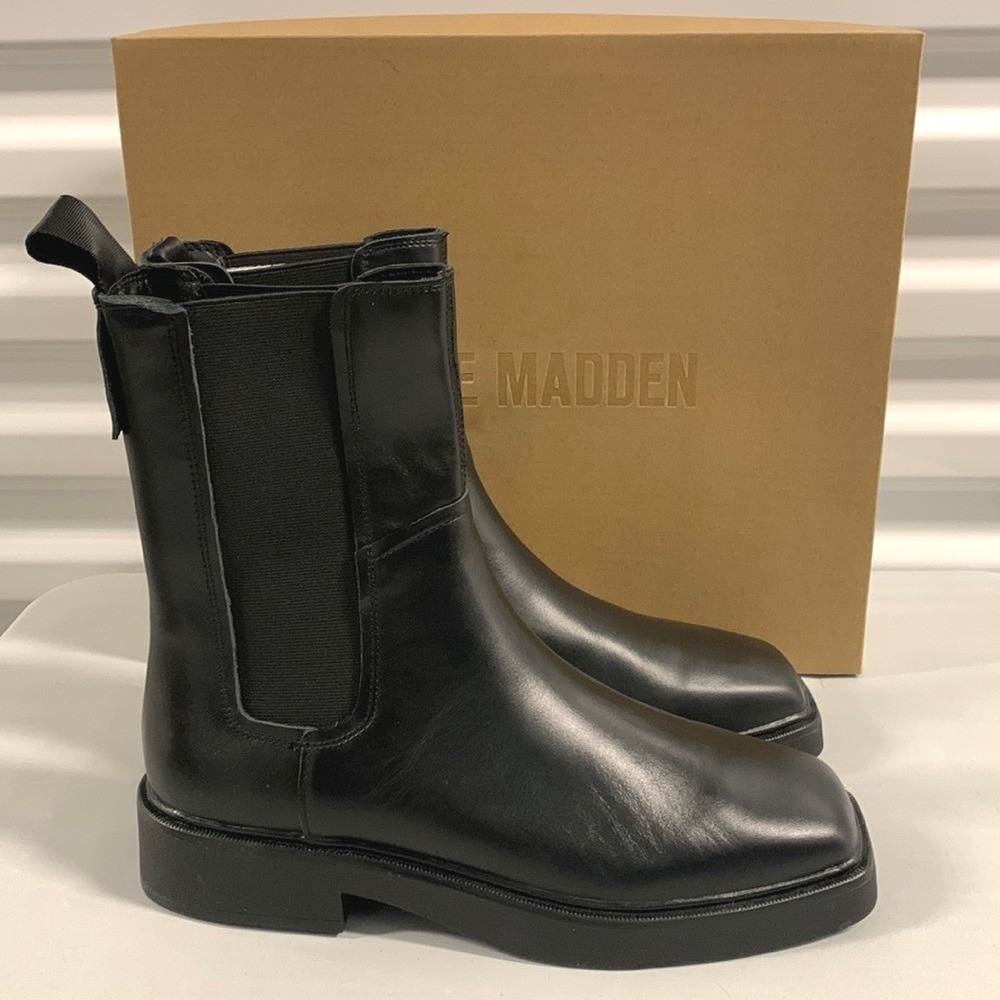 Steve Madden Watson Chelsea Ankle Boots Womens 9 Black Leather Square Toe Fall